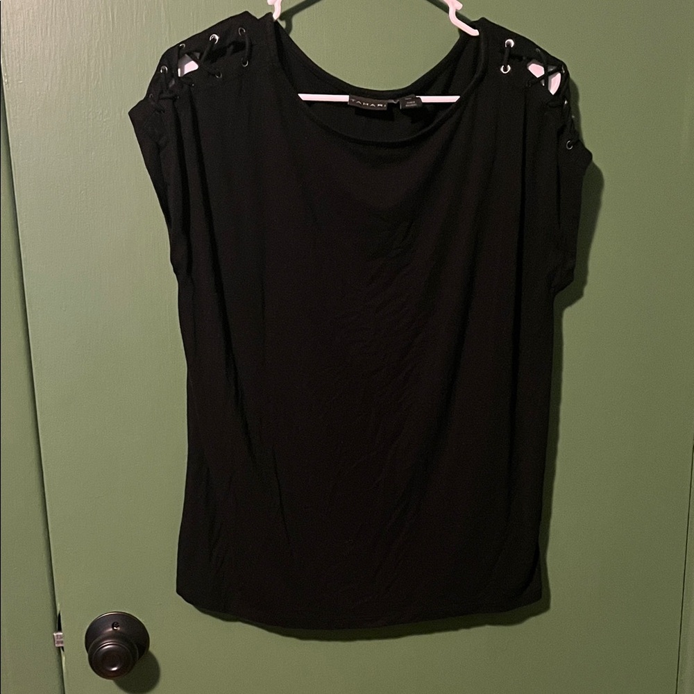 Tahari Black Blouse with Eyelet Details